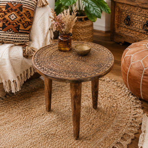 Rawlan carved wooden side - carved,